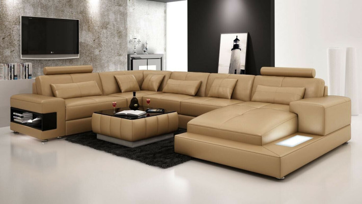 Corner sofa Leather sofa Upholstery Living landscape Couch Sofa Corner suite U-shape