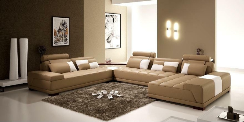 Corner sofa Leather sofa Upholstery Living landscape Couch Sofa Corner suite U-shape