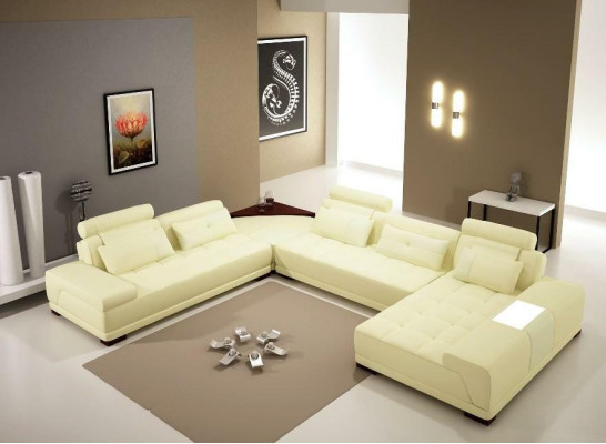 Corner sofa Leather sofa Upholstery Living landscape Couch Sofa Corner suite U-shape