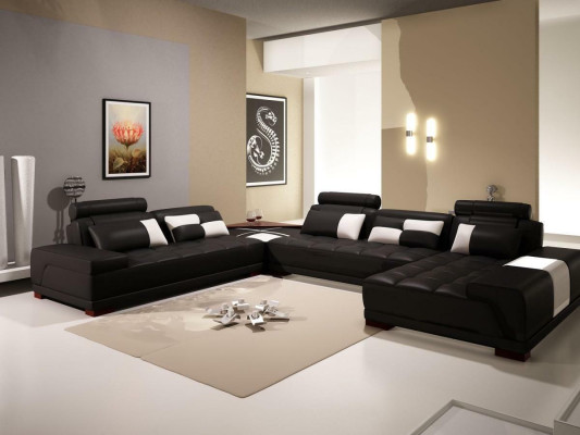 Corner sofa Leather sofa Upholstery Living landscape Couch Sofa Corner suite U-shape
