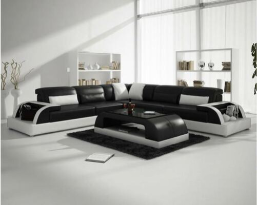 Corner sofa L-shape + Coffee table Sofa Couch Design Gray Upholstery Leather