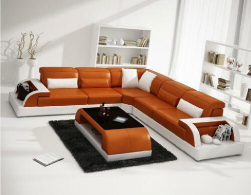 Corner sofa L-shape + Coffee table Sofa Couch Design Gray Upholstery Leather