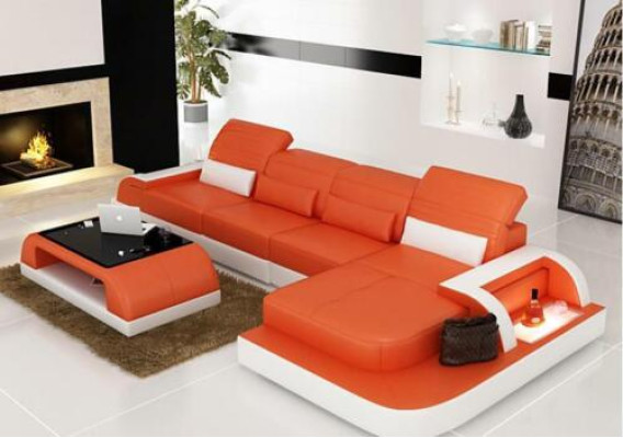 Leather sofa + Coffee table Couch Living landscape Corner sofa Eck Suite new