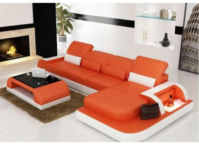 Leather sofa + Coffee table Couch Living landscape Corner sofa Eck Suite new
