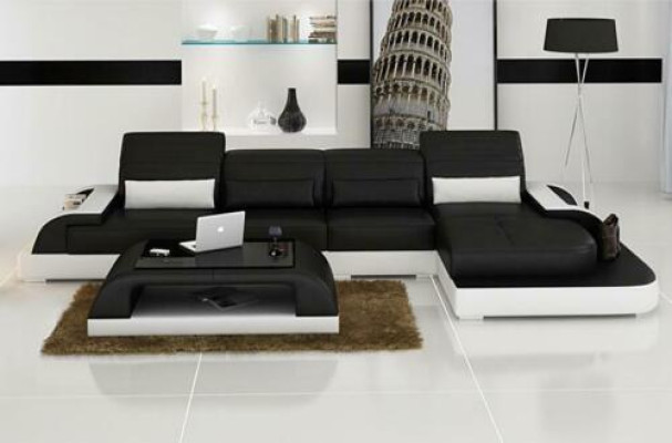 Leather sofa + Coffee table Couch Living landscape Corner sofa Eck Suite new
