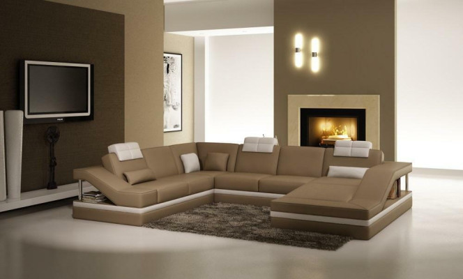 Corner sofa Leather sofa Upholstery Sofa Living landscape Couch Corner suite U-shape
