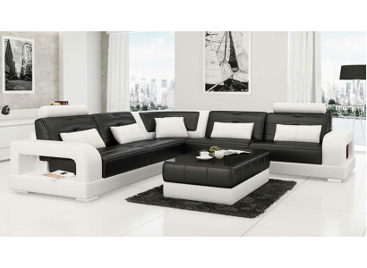 Leather sofa Corner sofa + Coffee table Suite Upholstery L-shape Sofa Design