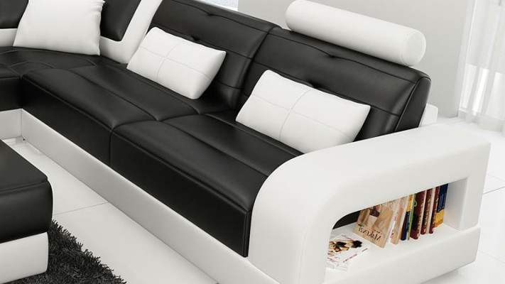 Leather sofa Corner sofa + Coffee table Suite Upholstery L-shape Sofa Design
