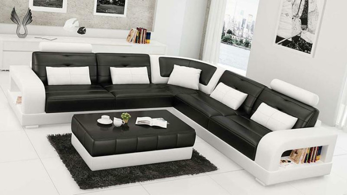 Leather sofa Corner sofa + Coffee table Suite Upholstery L-shape Sofa Design