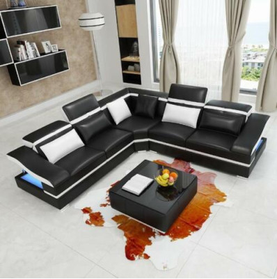 Corner sofa L-shape Coffee table Corner Leather Suite Table Living landscape 2-piece