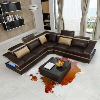 Corner sofa L-shape Coffee table Corner Leather Suite Table Living landscape 2-piece