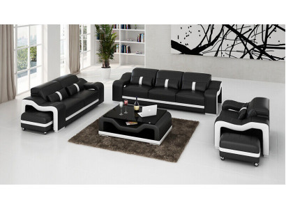 Designer Black Sofa Set 3+2+2 Seater Luxurious Couches Leather Set