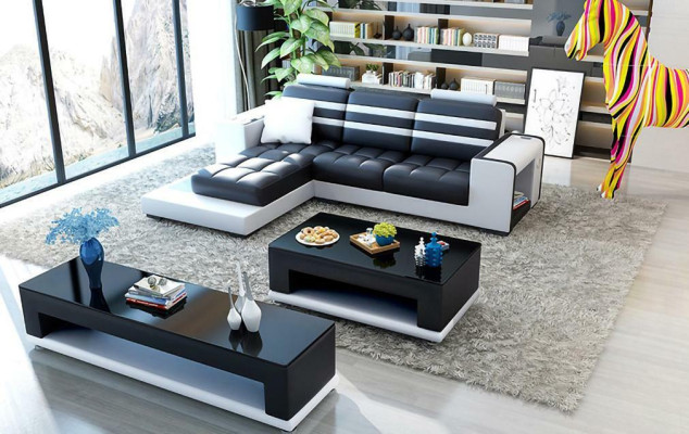 Corner sofa Upholstery L-shape Coffee table Sideboard Leather sofa Living landscape new