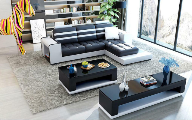 Corner sofa Upholstery L-shape Coffee table Sideboard Leather sofa Living landscape new