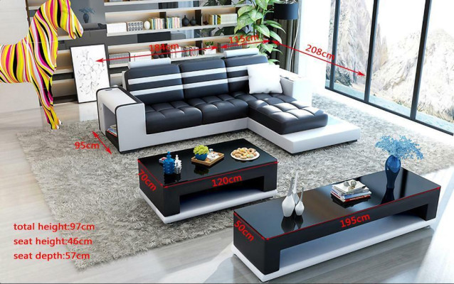 Corner sofa Upholstery L-shape Coffee table Sideboard Leather sofa Living landscape new