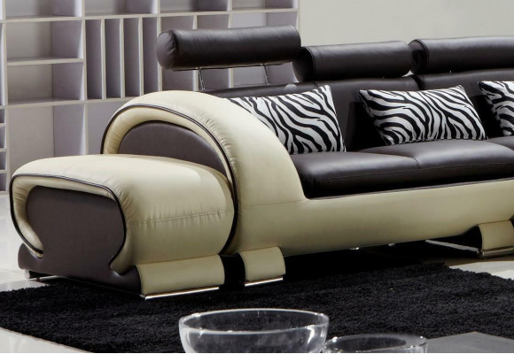 Corner sofa L-shape 2x Stool Sofa Couch Design Gray Upholstery Leather Modern