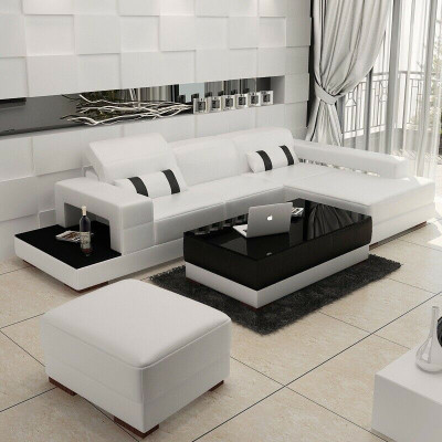 Corner sofa Couch Upholstery Living landscape Leather Corner Sofas Suite L-shape with Stool