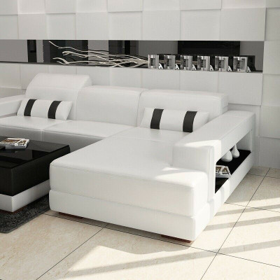 Corner sofa Couch Upholstery Living landscape Leather Corner Sofas Suite L-shape with Stool