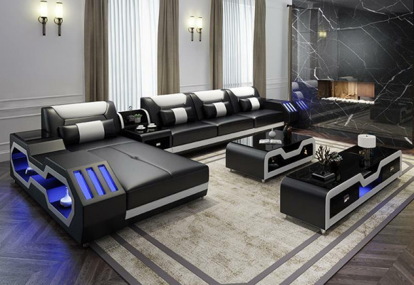 Leather Design Sofa Couch Upholstery Corner sofa Suite Living landscape Corner sofa