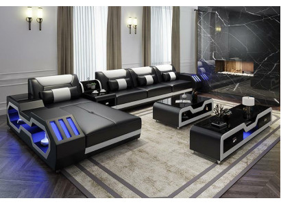 Leather Design Sofa Couch Upholstery Corner sofa Suite Living landscape Corner sofa