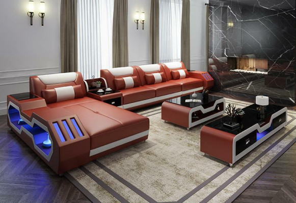 Leather Design Sofa Couch Upholstery Corner sofa Suite Living landscape Corner sofa