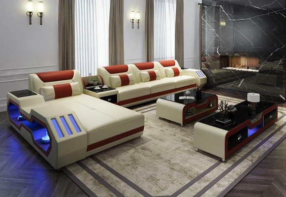 Leather Design Sofa Couch Upholstery Corner sofa Suite Living landscape Corner sofa