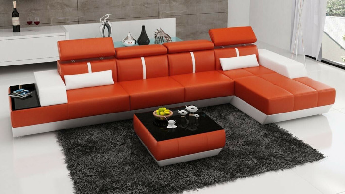 Modern Sofa Corner suite L-shape Upholstery Seat Corner Couch + Stool