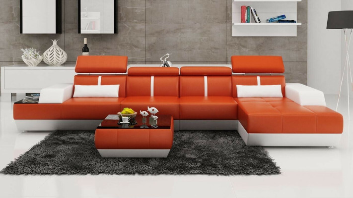 Modern Sofa Corner suite L-shape Upholstery Seat Corner Couch + Stool