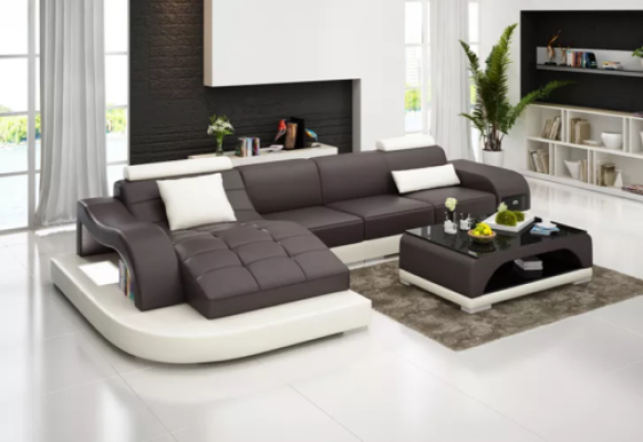 Corner sofa Living landscape Leather sofa Designer sofa Sofa Couch Upholstery Corner sofa Orange