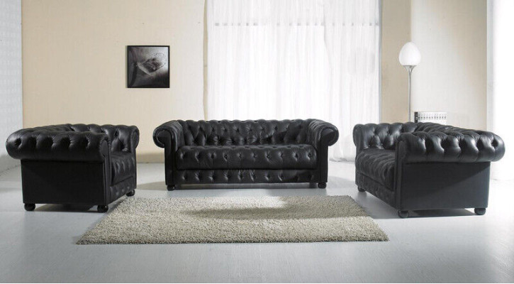 Chesterfield Couches Sofas Upholstery Leather 321 Seater Sofa set Sets