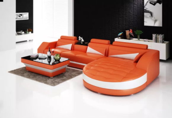 Designer Corner sofa Living landscape Leather sofa Sofa Couch Upholstery L-shape Orange