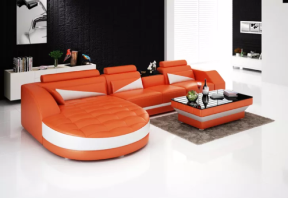 Designer Corner sofa Living landscape Leather sofa Sofa Couch Upholstery L-shape Orange