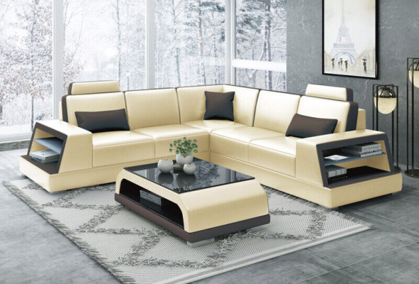 Corner sofa Leather sofa Upholstery Living landscape Sofa Couch Corner suite L-shape