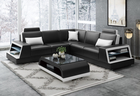 Corner sofa Leather sofa Upholstery Living landscape Sofa Couch Corner suite L-shape
