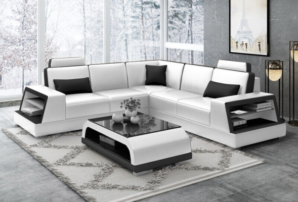 Corner sofa Leather sofa Upholstery Living landscape Sofa Couch Corner suite L-shape