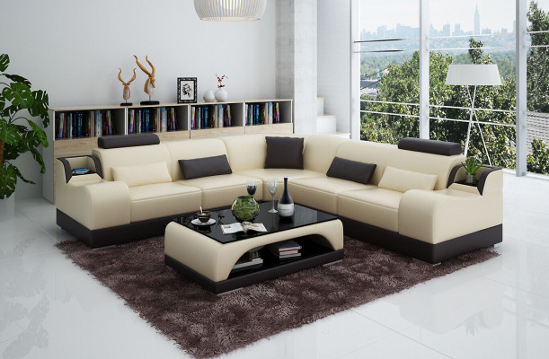 Corner sofa Couch Upholstery Living landscape Corner Suite Corner Leather Sofa Gray