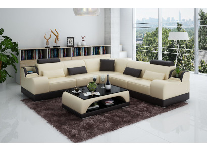 Corner sofa Couch Upholstery Living landscape Corner Suite Corner Leather Sofa Gray