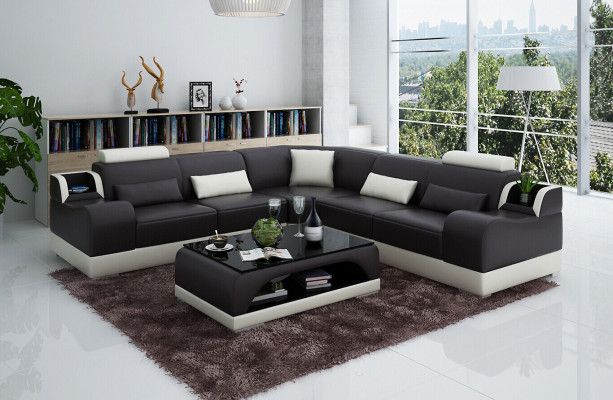 Corner sofa Couch Upholstery Living landscape Corner Suite Corner Leather Sofa Gray