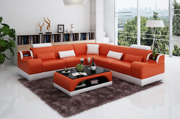 Corner sofa Couch Upholstery Living landscape Corner Suite Corner Leather Sofa Gray