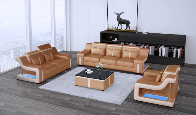 Leather Sofa Textile Fabric 3 Seater Couch Designer Seat Upholstery Suite Gray new