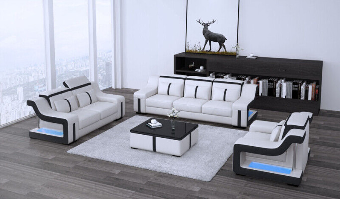 Leather Sofa Textile Fabric 3 Seater Couch Designer Seat Upholstery Suite Gray new
