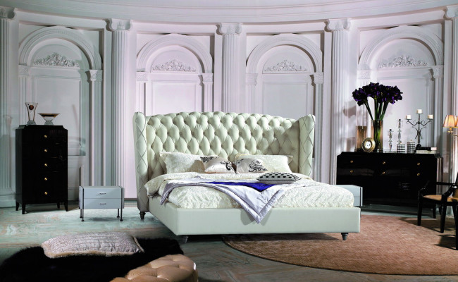 Luxury Designer Bed Chesterfield Leather Bed Upholstered bed Bedroom Marriage