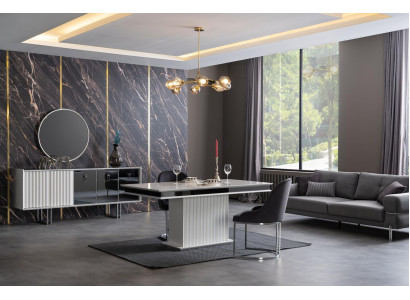 Luxury Table Dining room Set Suite Dining table + 4x armchair Chest of drawers Mirror 7 pieces.