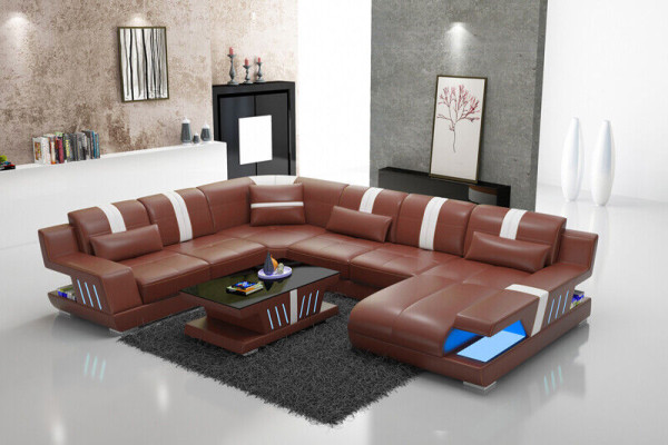 Sofa U-shape Leather Sofa Couch Living landscape Suite Design Modern