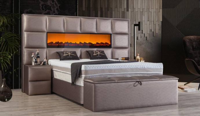 Elegant contemporary double bed with spacious upholstered headboard