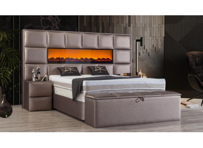 Elegant contemporary double bed with spacious upholstered headboard