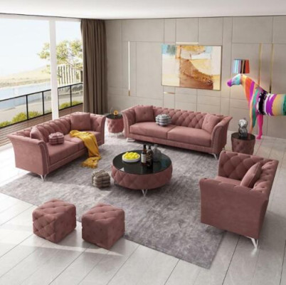 Chesterfield Set 8-piece Set Couch Upholstery Suite Side table Coffee table Sofa