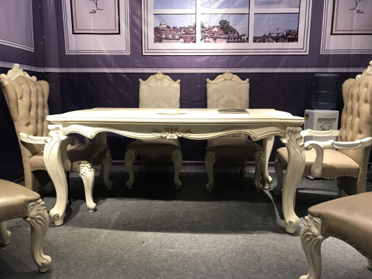 Dining room Suite Baroque-Rococo Dining table x6 Chesterfield leather chairs