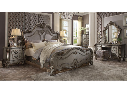 Chesterfield Baroque Bed Double bed 2x Bedside tables Wood Design Beds