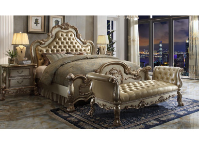 Bed 2x Bedside table 3 pcs. Bedroom Set Luxury Beds Chesterfield Leather